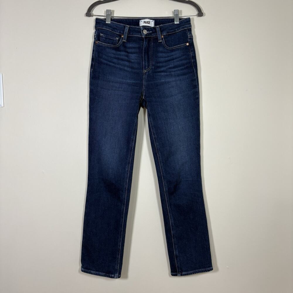 PAIGE High Rise Cindy Jeans 27" Dark Wash Ankle Straight Stretch